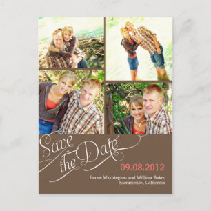 Chic Calligraphy Save the Date Postcard - braun Ankündigungspostkarte
