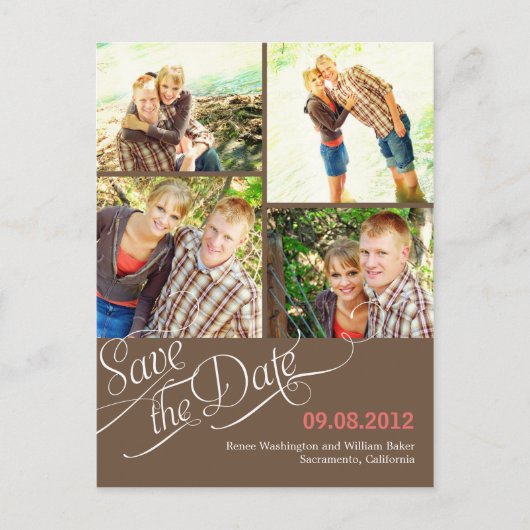 Chic Calligraphy Save the Date Postcard - braun Ankündigungspostkarte (Vorderseite)