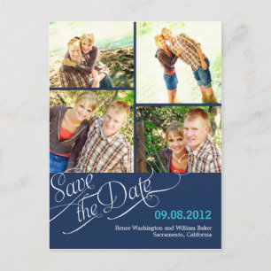 Chic Calligraphy Save the Date Postcard - Marine Ankündigungspostkarte