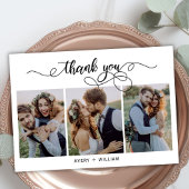 Chic Calligraphy Script 3 Foto Collage Wedding Dankeskarte