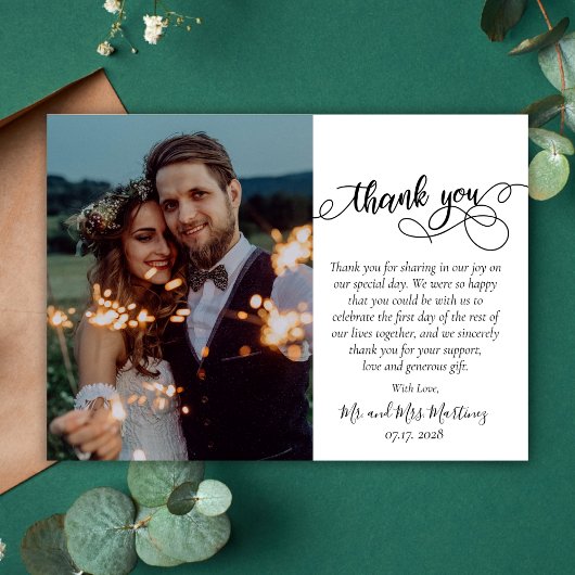 Chic Calligraphy Script 3 Foto Collage Wedding Dankeskarte