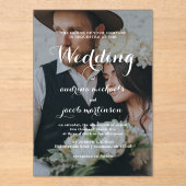 Chic Calligraphy Script Classic Foto Wedding Acryleinladungen (Vorderseite)