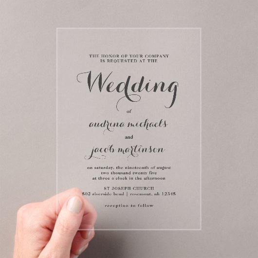 Chic Calligraphy Script Classic Wedding Acryleinladungen (Insitu (Handheld))
