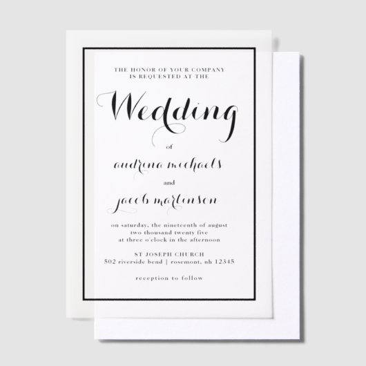 Chic Calligraphy Script Classic Wedding Pergament Einladungen (Versetzt)