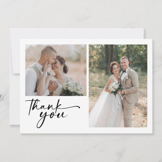 Chic Calligraphy Script Foto Wedding Dankeskarte (Vorderseite)