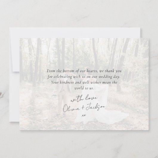 Chic Calligraphy Script Foto Wedding Dankeskarte (Rückseite)