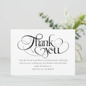 Chic Calligraphy Script Foto Wedding Dankeskarte (Stehend Vorderseite)