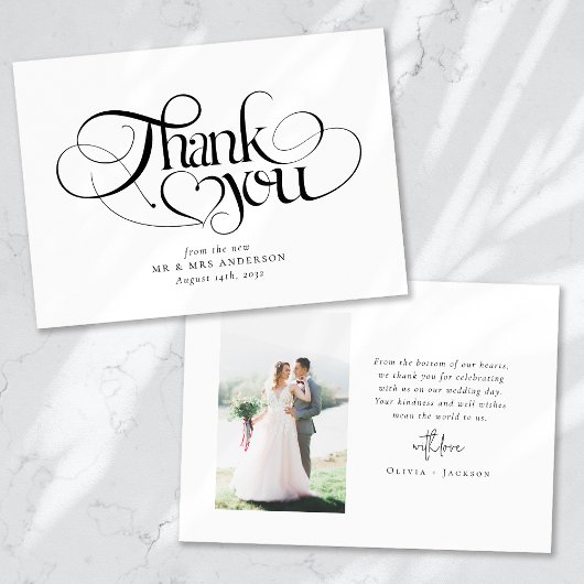Chic Calligraphy Script Foto Wedding Dankeskarte