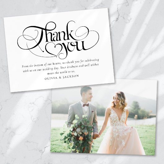 Chic Calligraphy Script Foto Wedding Dankeskarte