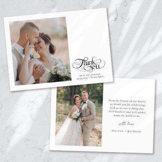 Chic Calligraphy Script Heart Foto Wedding Dankeskarte