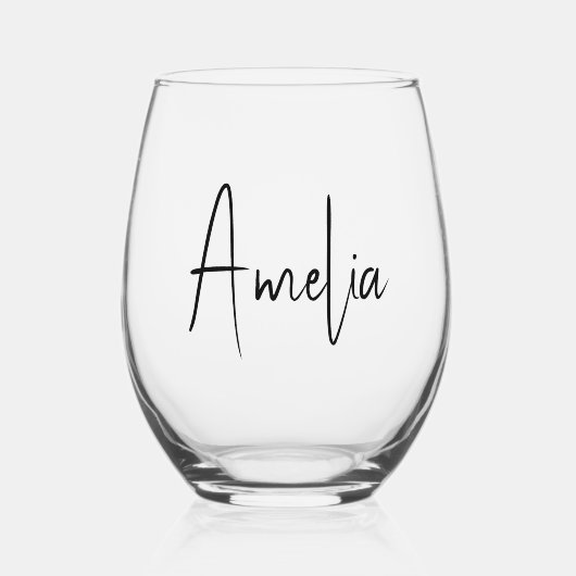 Chic Calligraphy Script Monogram Weinglas Ohne Stiel (Vorderseite)