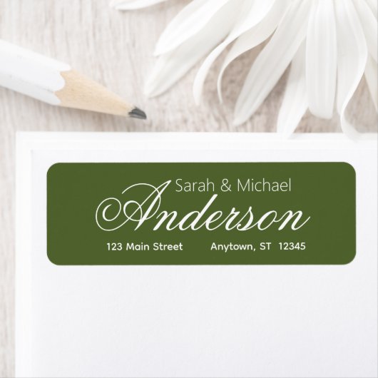 Chic Calligraphy Script Olive Green Rücksendeadres (Insitu)