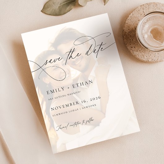 Chic Calligraphy Script Overlay-Foto Hochzeit Save The Date