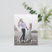 Chic Calligraphy Script Wedding Danke Foto Postkarte (Stehend Vorderseite)