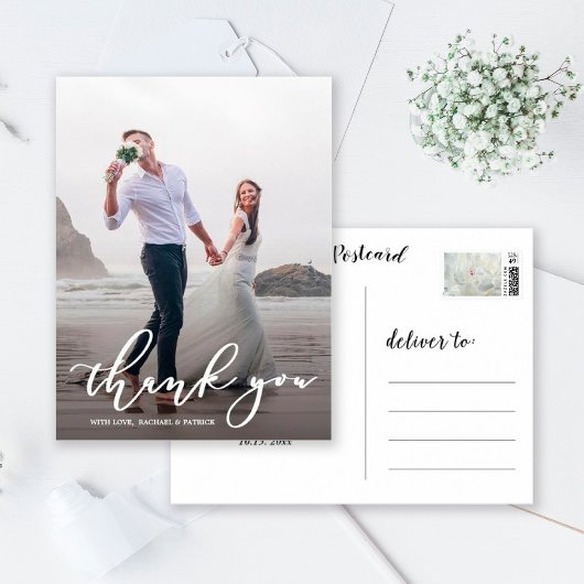 Chic Calligraphy Script Wedding Danke Foto Postkarte
