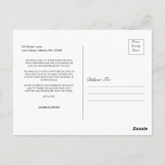 Chic Calligraphy Script Wedding Foto Vielen Dank Postkarte (Rückseite)