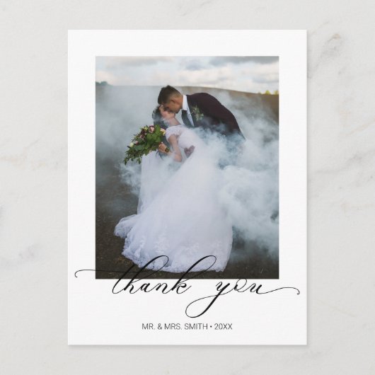 Chic Calligraphy Script Wedding Foto Vielen Dank Postkarte (Vorderseite)