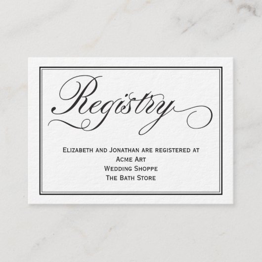 Chic Calligraphy Script Wedding Registry Card Begleitkarte (Vorderseite)