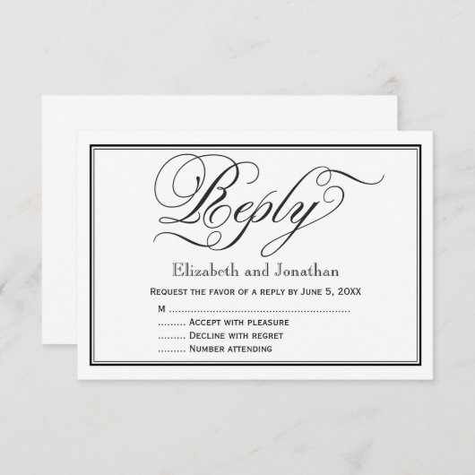 Chic Calligraphy Script Wedding Repcard RSVP Karte (Vorne/Hinten)
