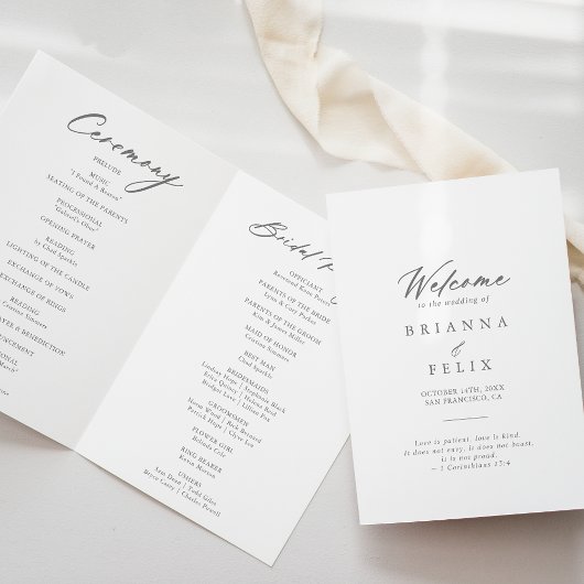Chic Calligraphy Silver Folded Wedding Program Programm