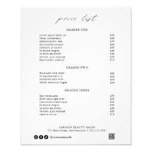 Chic Calligraphy Simple Elegant Price List Fotodruck