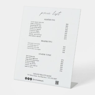 Chic Calligraphy Simple Elegant Price List Sockelschild