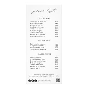 Chic Calligraphy Simple Elegant Price List Werbekarte