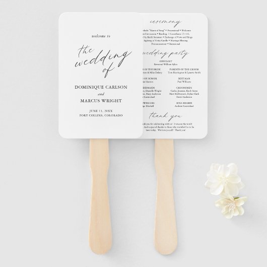 Chic Calligraphy Simple Elegant Wedding Program Fächer (Vorne und Hinten)