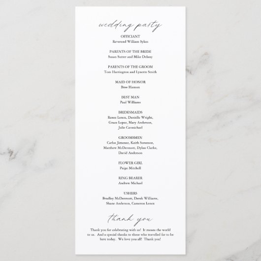 Chic Calligraphy Simple Elegante Wedding Programm (Rückseite)