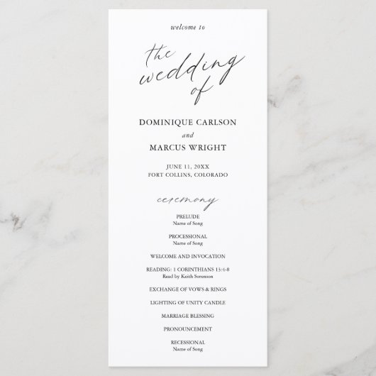 Chic Calligraphy Simple Elegante Wedding Programm (Vorderseite)