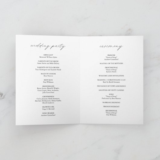 Chic Calligraphy Simple Foto Wedding Programm (Innenseite)