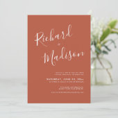Chic Calligraphy Terracotta Foto Virtual Wedding Einladung (Stehend Vorderseite)