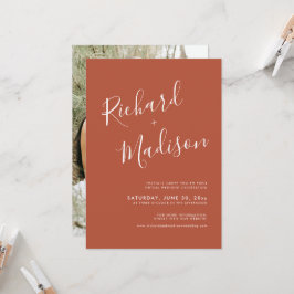 Chic Calligraphy Terracotta Foto Virtual Wedding Einladung
