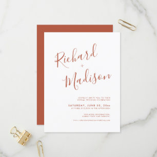 Chic Calligraphy Terracotta Foto Virtual Wedding Einladungspostkarte