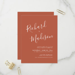 Chic Calligraphy Terracotta Foto Virtual Wedding Einladungspostkarte