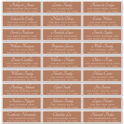 Chic Calligraphy Terracotta Guest Address Labels (Vorderseite)