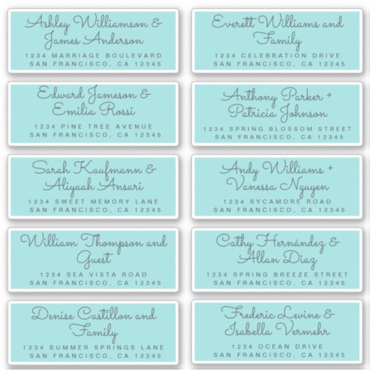 Chic Calligraphy Turquoise Guest Address Labels (Vorderseite)
