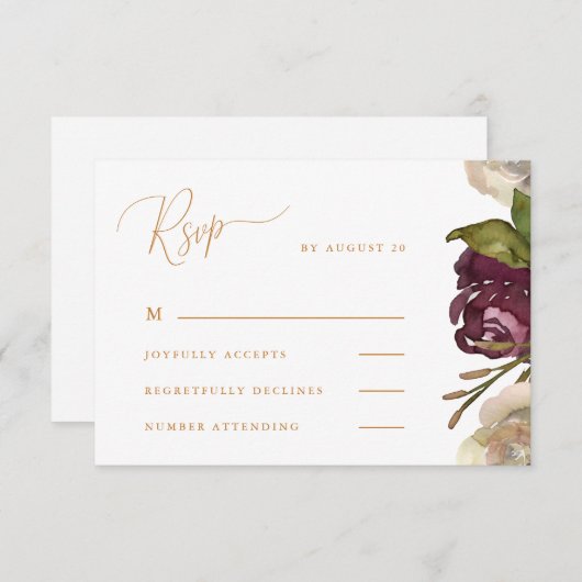 Chic Calligraphy Watercolor Floral Wedding Rsvp (Vorne/Hinten)