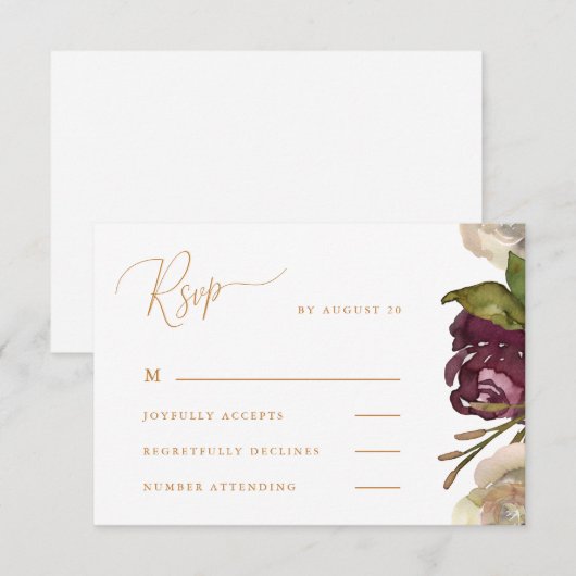 Chic Calligraphy Watercolor Floral Wedding Rsvp Karte (Vorne/Hinten)