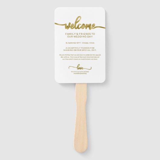 Chic Calligraphy Wedding Day Timeline Hand Fan Fächer (Vorderseite)