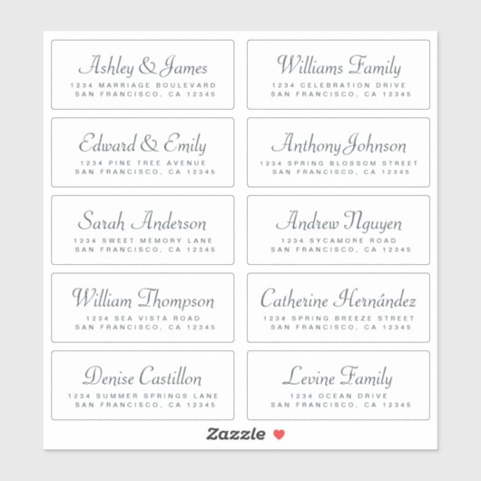 Chic Calligraphy Wedding Guest Address Labels (Blatt)