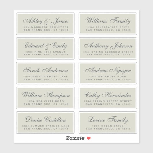 Chic Calligraphy Wedding Guest Address Labels (Blatt)