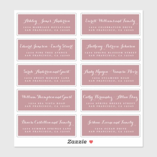 Chic Calligraphy Wedding Guest Address Labels (Blatt)