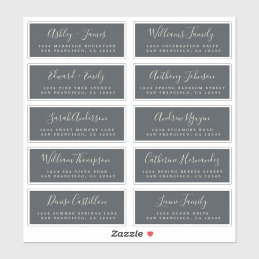 Chic Calligraphy Wedding Guest Address Labels (Blatt)
