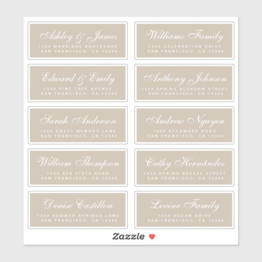 Chic Calligraphy Wedding Guest Address Labels (Blatt)