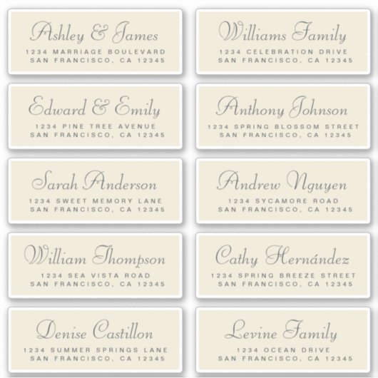 Chic Calligraphy Wedding Guest Address Labels (Vorderseite)