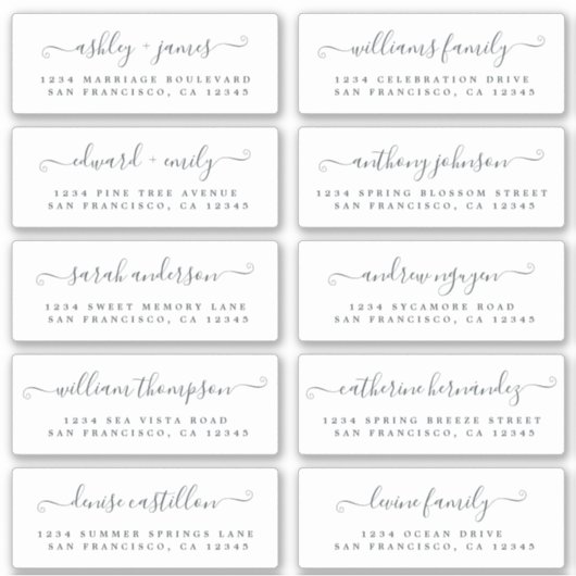 Chic Calligraphy Wedding Guest Address Labels (Vorderseite)