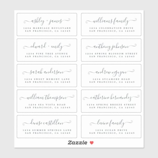 Chic Calligraphy Wedding Guest Address Labels (Blatt)