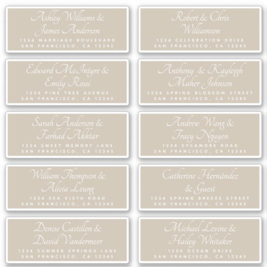 Chic Calligraphy Wedding Guest Address Labels (Vorderseite)