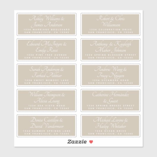 Chic Calligraphy Wedding Guest Address Labels (Blatt)